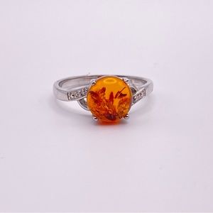 Genuine Baltic Amber Ring; 925 Sterling Silver; Size 9